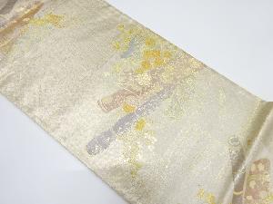 横笛に菊・萩模様織り出し袋帯